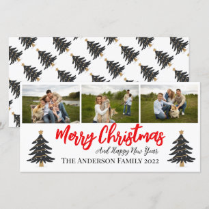 Personalisierte 3-Foto-Collage mit Weihnachtsbäume Feiertagskarte