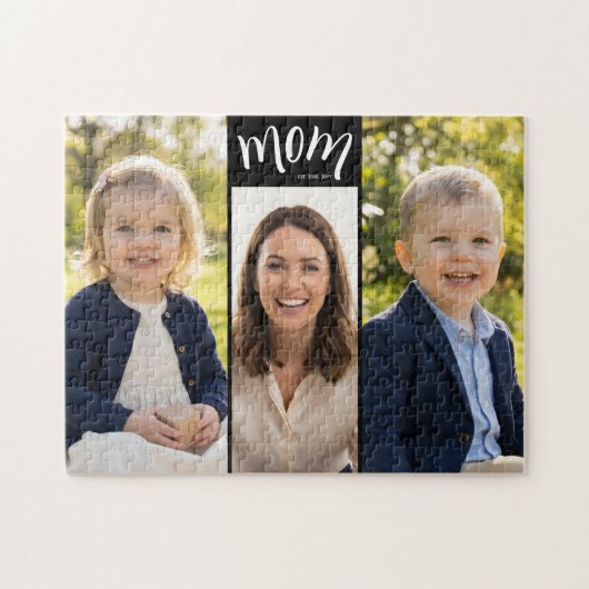 Personalisierte 3-Foto-Collage Schwarze Mutter Est Puzzle (Horizontal)