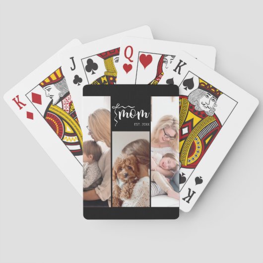 Personalisierte 3-Foto-Collage Schwarze Mutter Est Spielkarten (Rückseite)