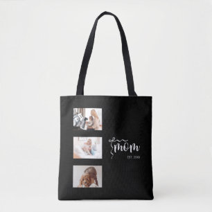 Personalisierte 3-Foto-Collage Schwarze Mutter Est Tasche