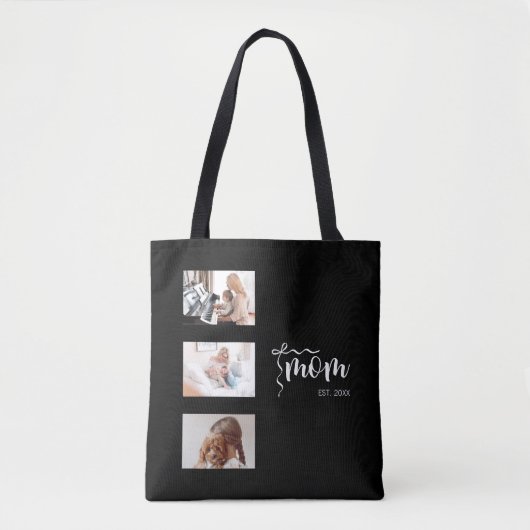 Personalisierte 3-Foto-Collage Schwarze Mutter Est Tasche (Vorderseite)