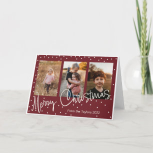 Personalisierte 3-Foto-Collage Weihnachtskarte Feiertagskarte