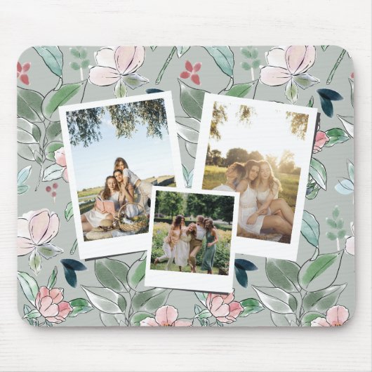 Personalisierte 3-Foto-Grün-Blumen-Hintergrund Mousepad (Vorne)