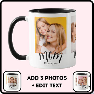 Personalisierte 3-Foto-Mutter-Kinder-Datum-Est-Wei Tasse