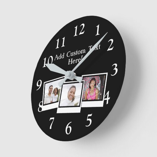 Personalisierte 3-Foto-Snapshot-Frames mit benutze Runde Wanduhr (Winkel)