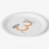 Personalisierte 3. Geburtstag Moderne Grau-Bunny-T Pappteller (Schrägansicht)