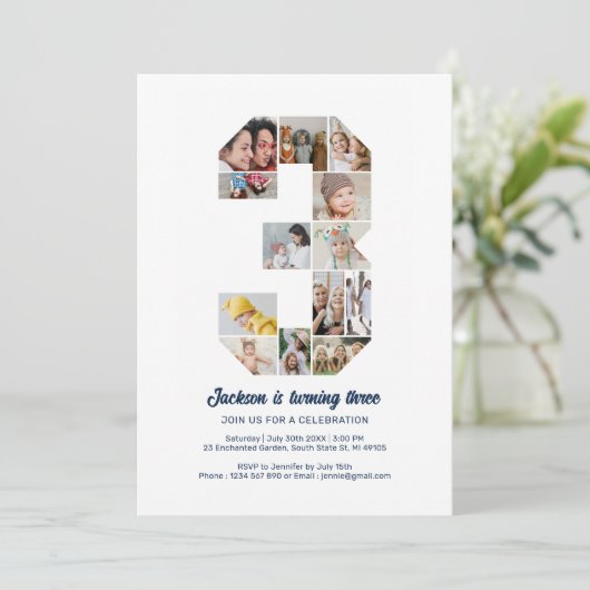 Personalisierte 3. Geburtstagskollage Einladung (Stehend Vorderseite)