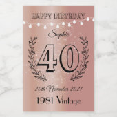 Personalisierte 40. Geburtstag Mini Weinflaschen E Weinetikett (Einzelnes Label)