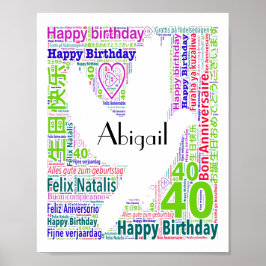 Personalisierte 40. Geburtstag Word Art Print Poster