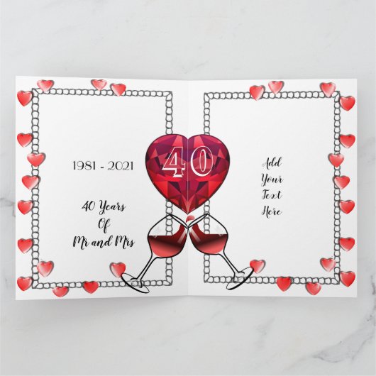 Personalisierte 40-jährige Jubiläumskarte für den Karte (Innenseite)