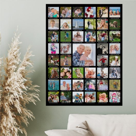 Personalisierte 45 FotoCollage mit Captions Black Poster