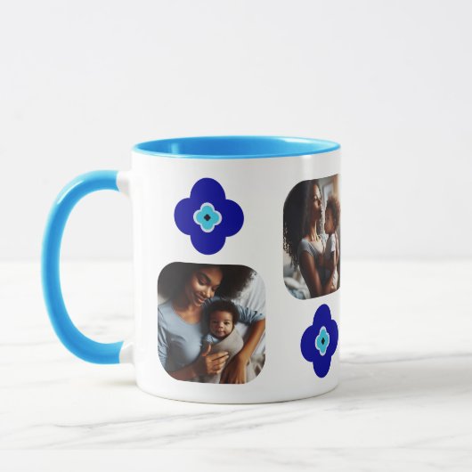 Personalisierte 4-Foto Blauer Bauch-Augapfel-Amule Tasse (Links)