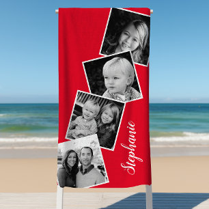 Personalisierte 4-Foto-Collage-Filmstreifen Rot Strandtuch