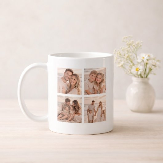 Personalisierte 4-Foto-Name- und Datum-Erinnerung Kaffeetasse