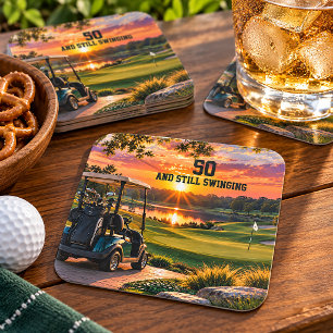Personalisierte 50. Geburtstags-Golfparty-Golfcart Rechteckiger Pappuntersetzer