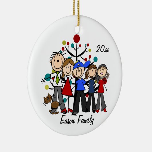 Personalisierte 5-er-Familie mit braunen Katzename Keramik Ornament (Rechts)