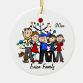 Personalisierte 5-er-Familie mit braunen Katzename Keramik Ornament (Vorne)