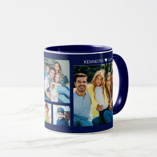 Personalisierte 5-Foto-Collage Familienname Navybl Tasse
