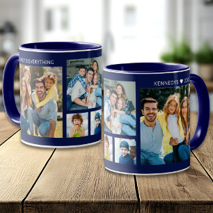 Personalisierte 5-Foto-Collage Familienname Navybl Tasse