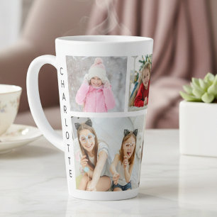 Personalisierte 5-Foto-Collage Moderner Name Milchtasse