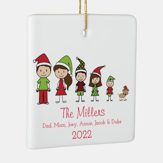 Personalisierte 5-köpfige Familie mit Hundeschliff Keramikornament (Rechts)