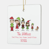 Personalisierte 5-köpfige Familie mit Hundeschliff Keramikornament (Links)