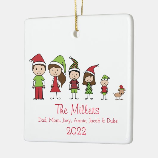 Personalisierte 5-köpfige Familie mit Hundeschliff Keramikornament (Links)