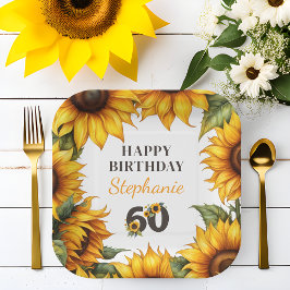 Personalisierte 60. Geburtstag Sonnenblumenpapier- Pappteller