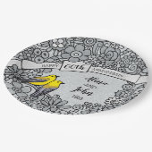 Personalisierte 60-jährige Diamond-Floral-Vögel Pappteller (Schrägansicht)