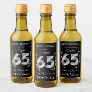 Personalisierte 65. Geburtstag Mini Weinflaschen E Weinetikett