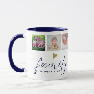 Personalisierte 6-Familien-Foto-Collage Blau und G Tasse