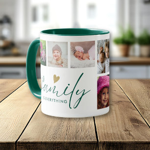 Personalisierte 6-Familien-Foto-Collage in Grün un Tasse