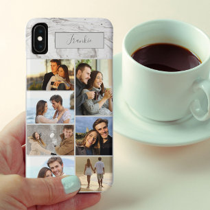 Personalisierte 7-Foto-Collage auf grauem Marmor Case-Mate iPhone Hülle