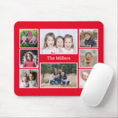 Personalisierte 8-Foto-Collage Familienname Rot Mousepad (Mit Mouse)