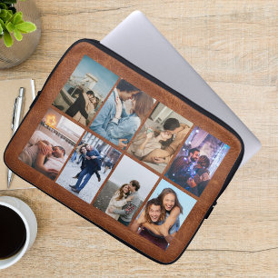 Personalisierte 8-Foto-Collage Modernes braunes Le Laptopschutzhülle