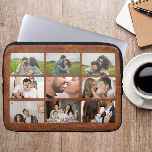 Personalisierte 9-Foto-Collage modernes braunes Le Laptopschutzhülle
