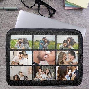 Personalisierte 9-Foto-Collage Modernes schwarzes Laptopschutzhülle