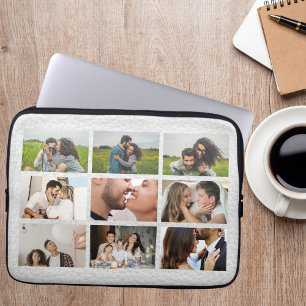 Personalisierte 9-Foto-Collage modernes weißes Led Laptopschutzhülle