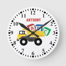 Personalisierte ABC-Dump-LKW-Baumaschinen Runde Wanduhr