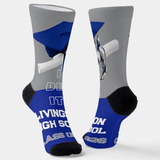 Personalisierte Abschluss Socks - Royal Blue & Gra Socken (Gewinkelt)