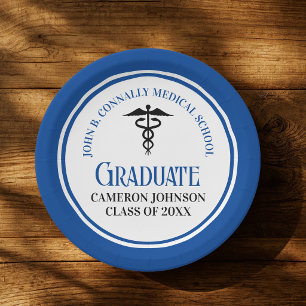 Personalisierte Abschlussfeier der blauen medizini Pappteller