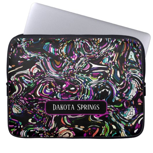Personalisierte Abstrakte Art Black Swirl Lila Laptopschutzhülle (Vorderseite)