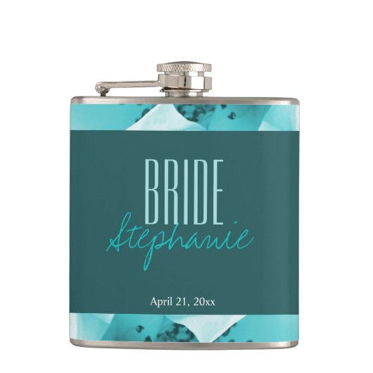 Personalisierte Abstrakte Blu & White Florals Flachmann (Vorderseite)