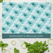 Personalisierte Abstrakte Blu & White Florals Geschirrtuch (Gefaltet)