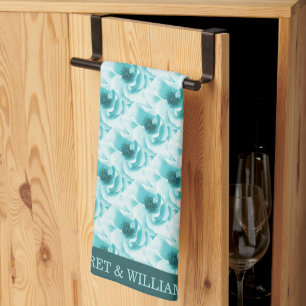Personalisierte Abstrakte Blu & White Florals Geschirrtuch