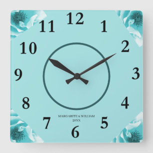 Personalisierte Abstrakte Blu & White Florals Quadratische Wanduhr