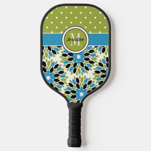 Personalisierte Abstrakte Flora, Polka Dosen, Mono Pickleball Schläger (Rückseite)