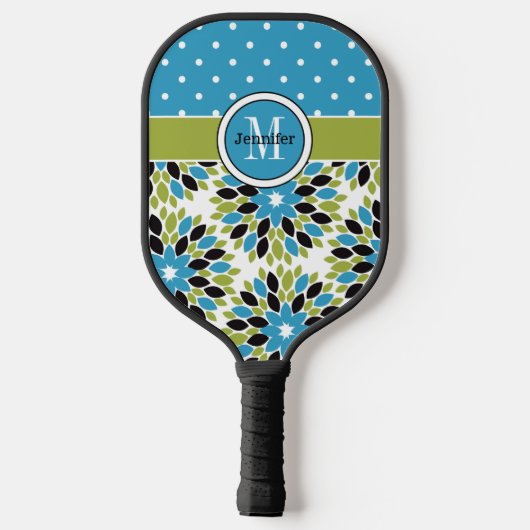 Personalisierte Abstrakte Flora, Polka Dosen, Mono Pickleball Schläger (Rückseite)
