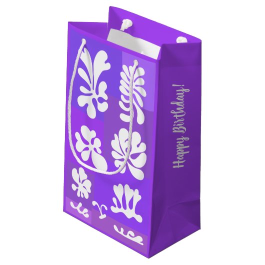 Personalisierte Abstrakte Formen Design Lila | Kleine Geschenktüte (Rückseite Schrägansicht)