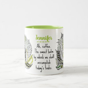 Personalisierte abstrakte grüne Blattdoodles Zweifarbige Tasse